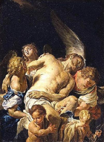 Francesco Trevisani Dead Christ Supported by Angels Norge oil painting art